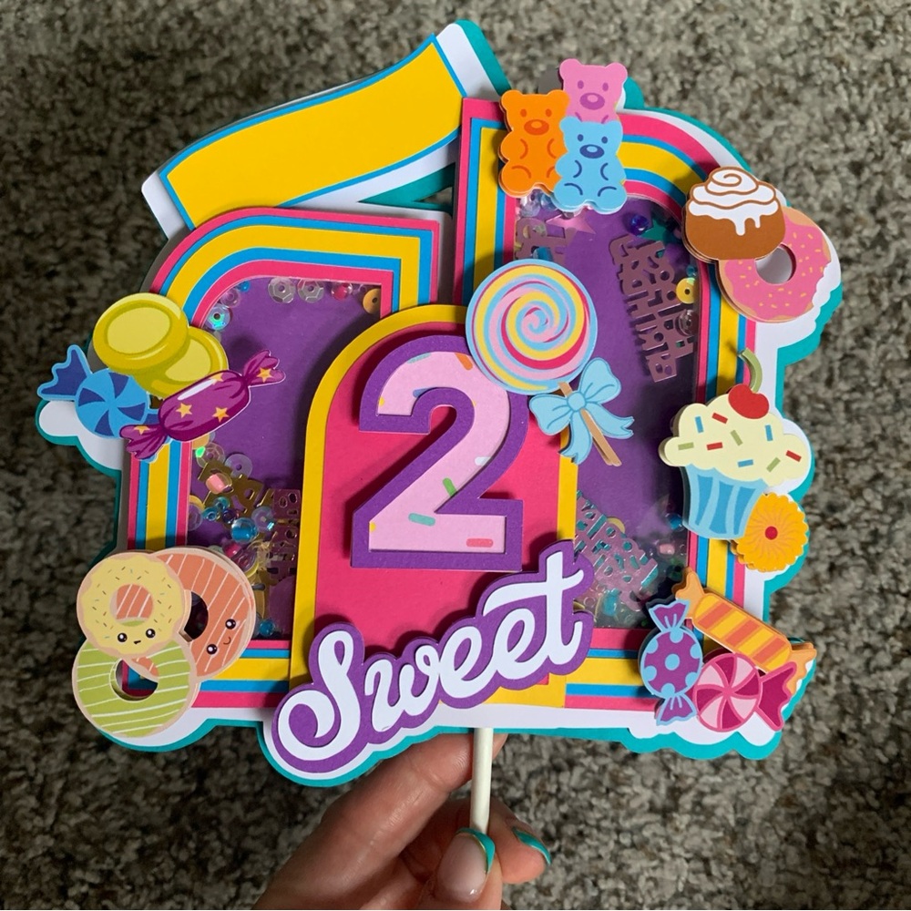 2 Sweet Pink & Purple Birthday Cake Topper - Party Decoration